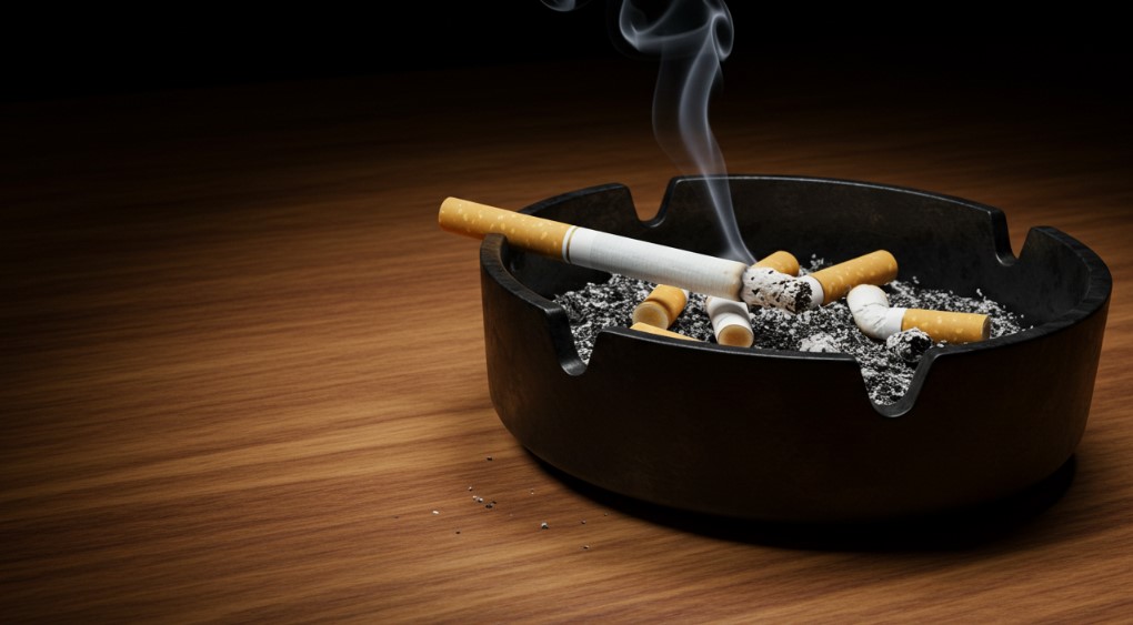 Cigarette in ashtray